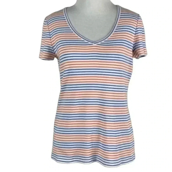 Talbots womens top size S orange blue white striped V-neck - Picture 8 of 8